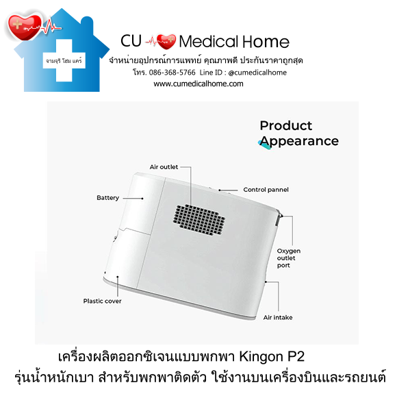 เครื่องผลิตออกซิเจน แบบพกพา สำหรับเดินทางในรถยนต์ บนเครื่องบิน (มีแบตเตอรี่ 2 ก้อน)