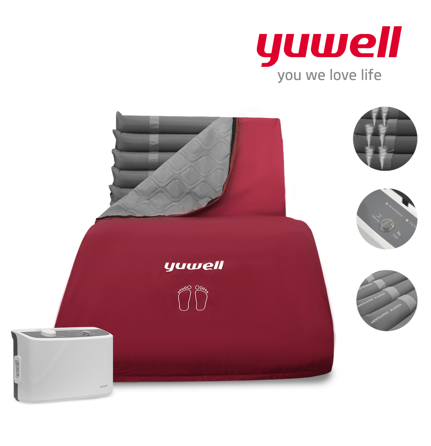 ที่นอนลมป้องกันแผลกดทับ แบบลอนใหญ่พิเศษ ยี่ห้อ Yuwell รุ่น DECUBITUS M5-B
