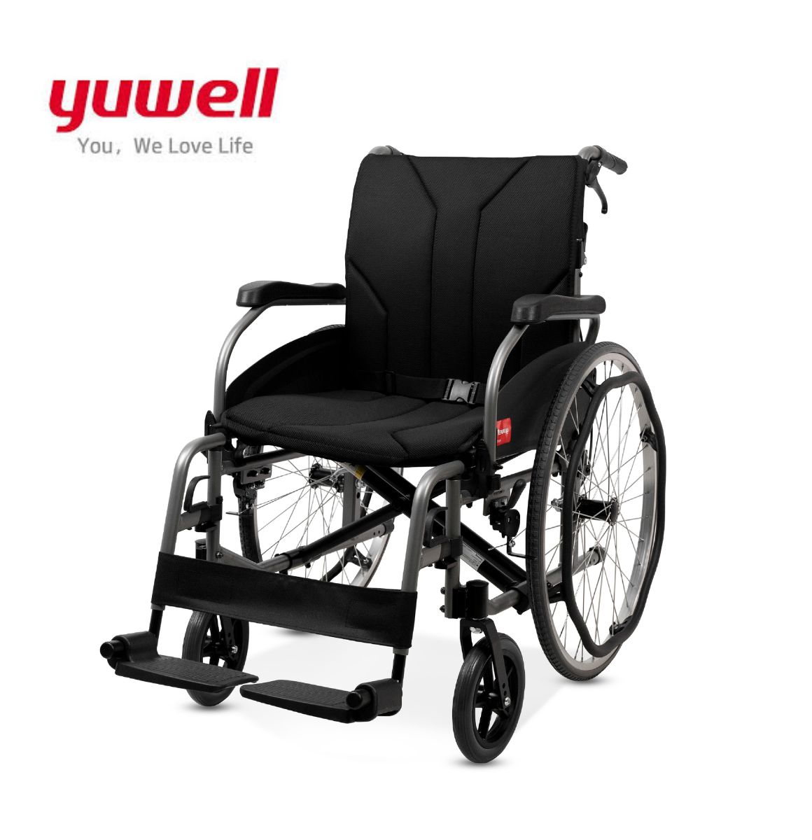 รถเข็นวีลแชร์ ยี่ห้อ Yuwell รุ่นแฮนด์วีล HO65C ล้อใหญ่เข็นมือ น้ำหนักเบา 13 Kg. พับเก็บได้  (Lightweight & Foldable Manual Wheelchair) รับประกัน 1 ปี