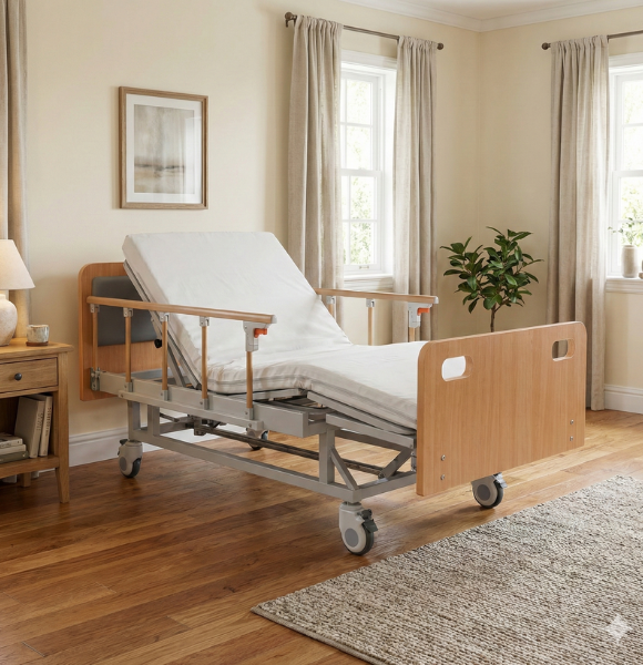 เตียงพยาบาลไฟฟ้า พลิกตะแคงตัวซ้าย-ขวา แบบลายไม้ รุ่นซุปเปอร์ชีป (Super Cheap)