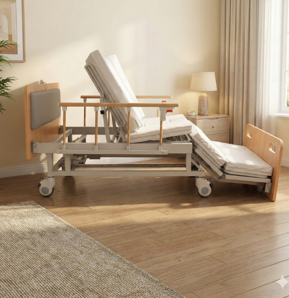 เตียงพยาบาลไฟฟ้า พลิกตะแคงตัวซ้าย-ขวา แบบลายไม้ รุ่นซุปเปอร์ชีป (Super Cheap)