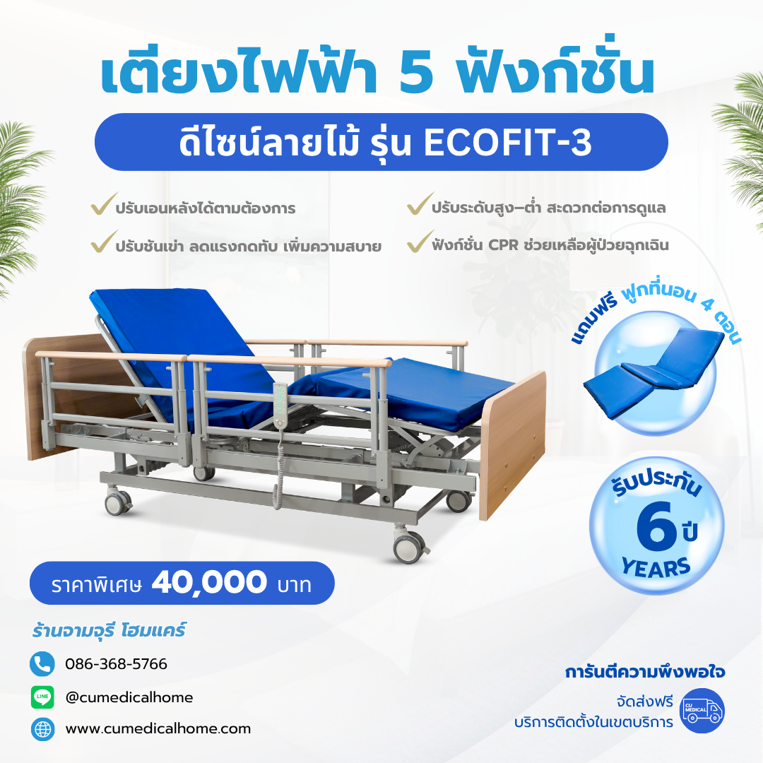 เตียงผู้ป่วยไฟฟ้า ลายไม้ Ecofit3